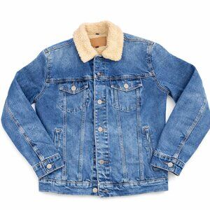 Classic American Eagle Sherpa-Lined Denim Jacket – Women’s Large – Trucker Style